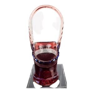 Antique Early American Pressed Glass Red Flash Souvenir Basket‎ Worlds Fair 1933